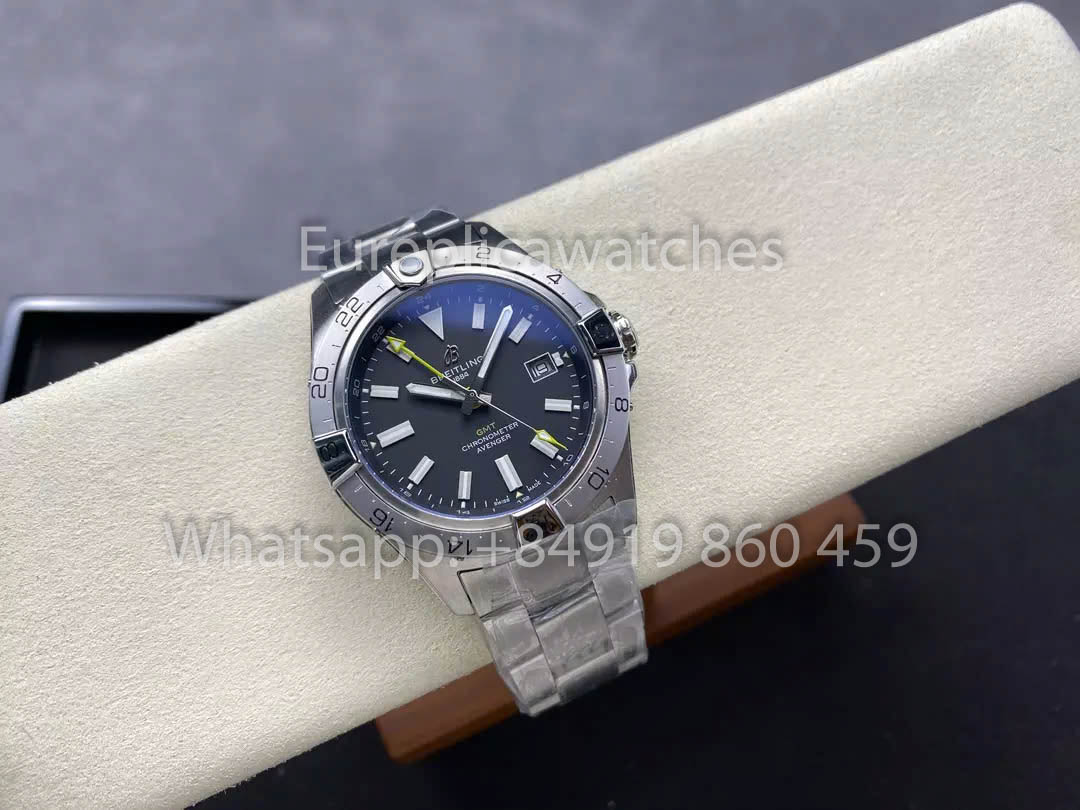 Breitling Avenger Automatic GMT 44 BLS Factory 1:1 Best Clone Grey Dial Yellow Pointer SS