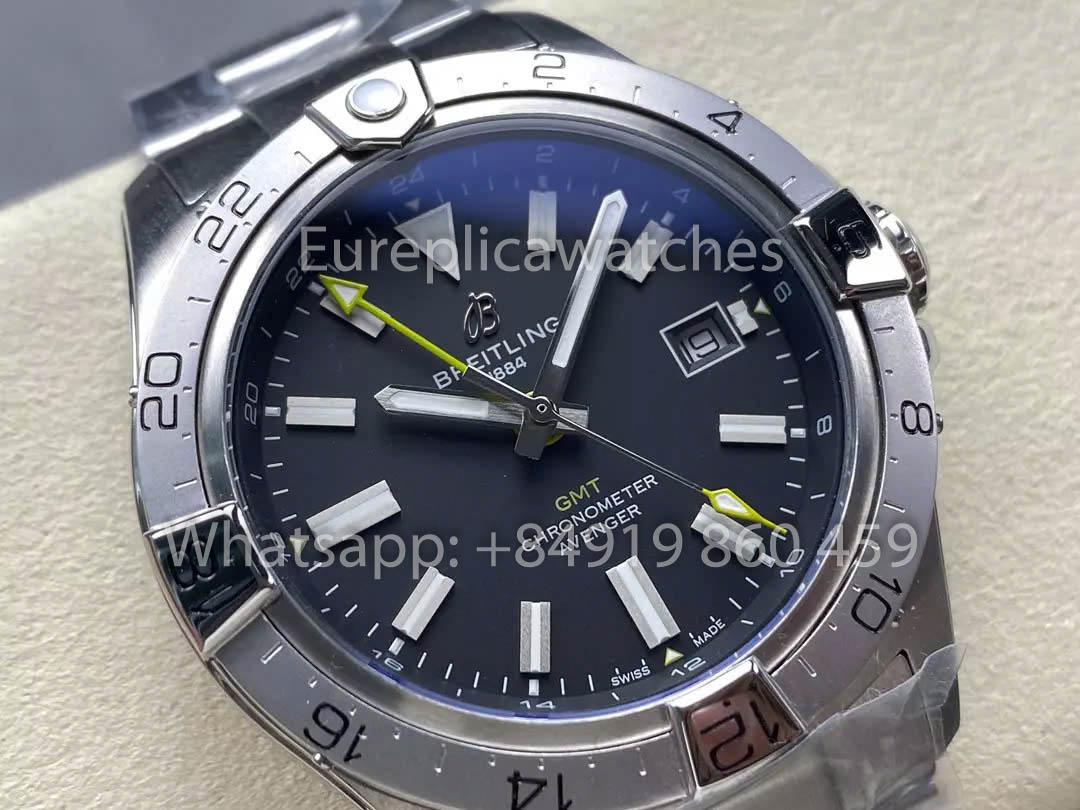 Breitling Avenger Automatic GMT 44 BLS Factory 1:1 Best Clone Grey Dial Yellow Pointer SS