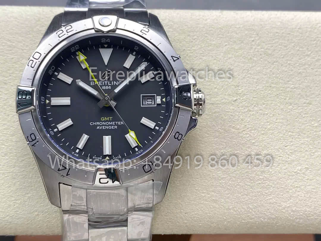 Breitling Avenger Automatic GMT 44 BLS Factory 1:1 Best Clone Grey Dial Yellow Pointer SS