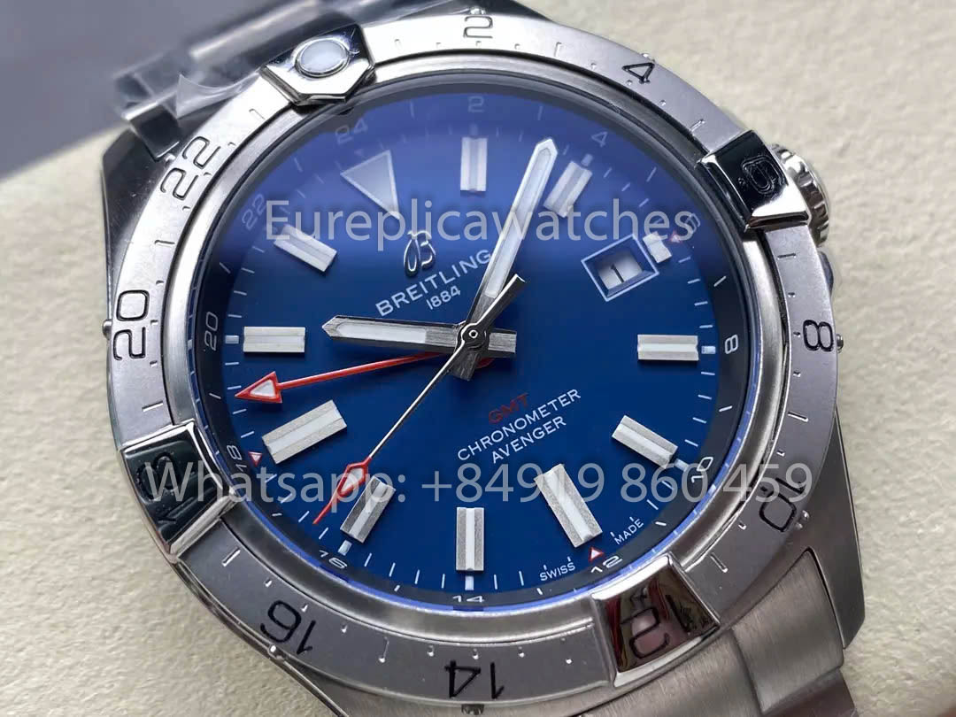 Breitling Avenger Automatic GMT 44 BLS Factory 1:1 Best Clone Blue Dial Stainless Steel Strap